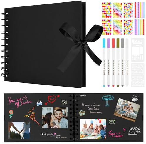 Aolso Fotoalbum Zum Selbstgestalten, 30 Schwarze Seiten DIY Erinnerungsalbum, 21,5 x 15 cm DIY Fotoalbum für Baby, Scrapbook-Fotoalben, Retro Fotoalbum für Geburtstag, Abschlus (Schwarz)