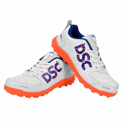 DSC Beamer Cricket Shoes | Fluro Orange/White | for Boys and Men | Light Weight | Durable | 8 UK, 9 US, 42 EU