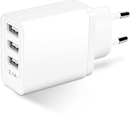 USB Stecker Ladegerät, ARCCRA Mehrfach 3-Port 15.5W USB Adapter Steckdose 5V 3.1A-2A-1A Charger Plug Netzstecker Netzteil Ladestecker für iPhone, Airpods, iPad, Samsung, Xiaomi, Tablet, Handys