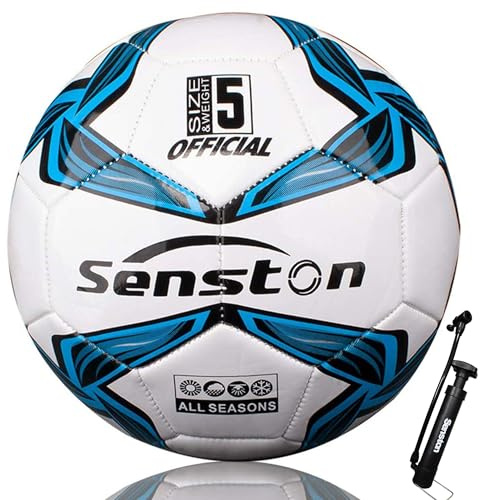 Senston Fussball mit Pumpe, Soft-Touch Fußball Grösse 5 für Rasen und Kunstrasen, Training Soccer für Anfänger, Familien und Freizeitspieler