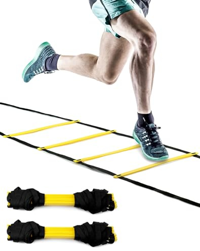 QWORK® 2er-Set Koordinationsleiter mit Tragetasche - 6M 12 Sprossen Trainingsleiter - Fussball Trainingszubehör