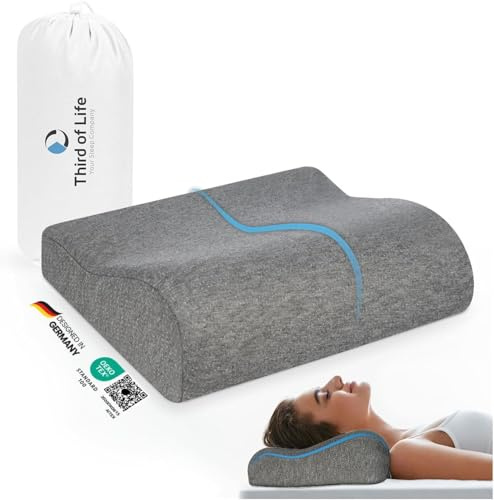 Reisekissen ONDA aus Memory Foam, ergonomisches Nackenkissen für Flugzeug | Nackenstützkissen für Unterwegs, Kleines Kissen für Auto und Camping, Reisekopfkissen mit Nackenwelle, waschbarer Bezug 30°C