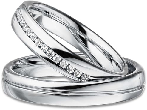 Kolibri Rings Eheringe Verlobungsringe Silber 925 15 Zirkonia Steine Set - Gratis Gravur und Etui