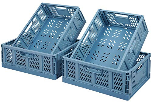 Faltbar Plastik Lagerkisten Regal Körbe,4er-Set Falten Aufbewahrungskorb Küche Schubladeneinsätze Stapelbare Lagerkästen Transport boxen Schrankbehälter Cubes Home Office Schlafzimmer Küche -Blau