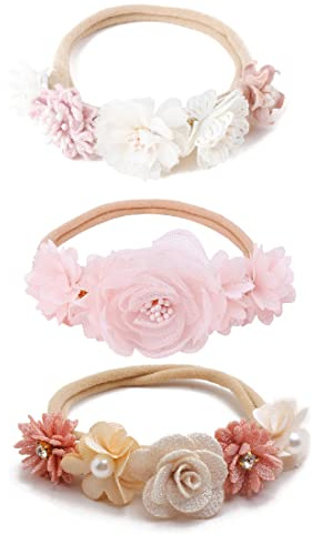 SJBAUTYO 3 Stücke Baby Haarband,Blume elastisches Haarband Haarschmuck,für Neugeborene Kleinkinder,Baby Mädchen Stirnbänder Weiche Neugeborene Kleinkind Haarschmuck