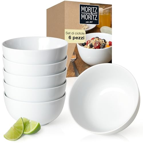 Moritz & Moritz BASIC Schüssel Set 6-teilig - Ø 14 x 7 cm mit ca. 500 ml Füllmenge - aus hochwertigem Porzellan in klassischem Weiß - Für Suppen, Salate, Desserts, Müsli und mehr