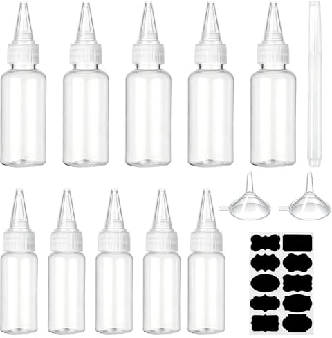 Gaomoeny 10 Stück Quetschflaschen Kunststoff(5 Stk 100 ml, 5 Stk 60 ml), Klein Squeeze Flaschen, Dressingshaker Spritzflaschen für Speisewürze Kochen Soßen, mit Trichtern, Etiketten, Kugelschreiber