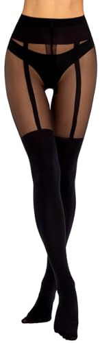 MANZI Overknee Strumpfhosen Damen Muster Schwarz Blickdichte Overknee Optik | Strumpfhose Overknee Optik,Gothic Strumpfhose Damen,Herzen Muster,Strapsstrumpfhose Optik,Gestreift Strumpfhose,1 Paar