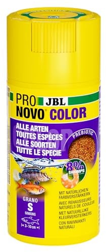 JBL PRONOVO COLOR GRANO CLICK, Farbfutter-Granulat für alle Aquarienfische von 3-10 cm, Klickdosierer, Fischfutter-Granulat, Größe S, 100 ml