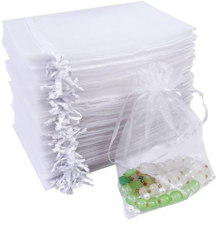 Quelcc 100 Stück Organzasäckchen 10x15CM, Weiß Geschenk- und Schmuckbeutel, Lavendelsäckchen für Hochzeit, Geburtstag, Weihnachten