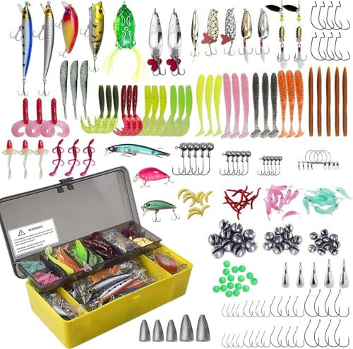 LSHEL 318 Stück Fischköder-Set Angelköder Angelzubehör mit Angelbox Fischköder Fischhaken Set für Salzwasser und Süßwasser