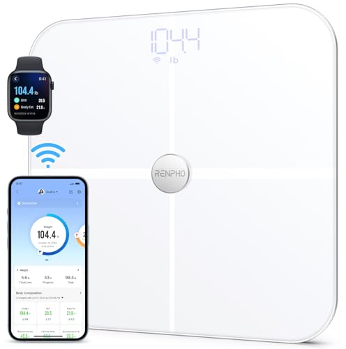 RENPHO Körperfettwaage WLAN Fitness Tracking, 13 Körperwerte | Waage mit Körperfett und Muskelmasse, Personenwaage mit Körperfettanalyse Ihre Gesundheit, Weiß,Elis Aspire