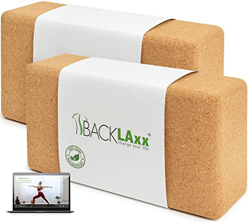 BACKLAXX® Yoga Block 2er-Set aus Kork | 100% nachhaltiger Yogablock | perfektes Yoga Zubehör | 2 Yogablöcke inkl. Anwendungsvideos | Yogablock 2er-Set | Pilates Block