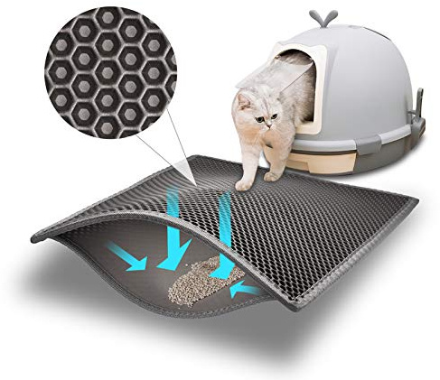 Pieviev Katzenklo Matte, Katzenstreu Matte Katzenklo Unterleger Waben Design Katzentoilette Vorleger Wasserdichte Doppelte Schichte Entwurf Bienenwabe Mat (Grau 61x38 cm)