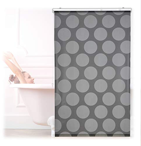 Relaxdays Duschrollo, 100x240 cm, Seilzugrollo für Dusche & Badewanne, Badrollo wasserabweisend, Decke & Fenster, grau