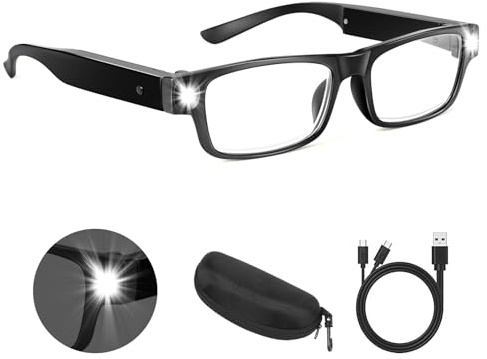 NZQXJXZ 300% Lupenbrille mit Licht, Freihändige Leselupe mit Licht | USB Wiederaufladbare LED Beleuchtete Vergrößerungsbrille für Senioren, Arbeiten im Nahbereich, Hobbys, Lesen, Basteln