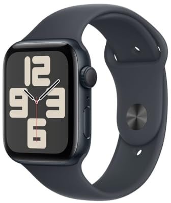Apple Watch SE (2. Generation) GPS 44 mm Smartwatch mit Aluminiumgehäuse in Mitternacht und Sportarmband in Mitternacht (M/L). Fitness und Schlaftracker, Unfallerkennung, Retina Display, Wasserschutz