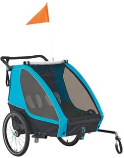 Prophete Kinder-Fahrradanhänger 20, für 1 oder 2 Kinder, zulässiges Gesamtgewicht 60 kg, inkl. vollschwenkbarem Vorderrad, inkl. Joggerrad, Farbe blau/schwarz