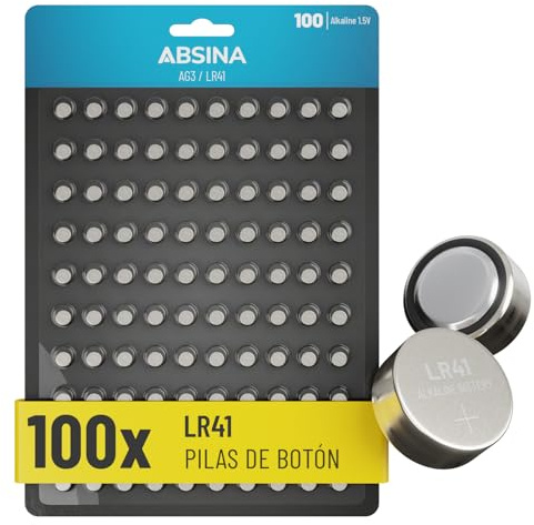 ABSINA AG3 LR41 Knopfzelle 100er Pack - 1,5V Alkaline Knopfzellen auslaufsicher & mit langer Haltbarkeit - LR736 / L736 / G3 / G3A / 3GA / 192 / GP192 / V3GA / RW87 - Knopfbatterien Batterien Batterie