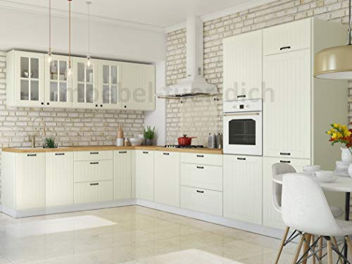 Möbel für Dich Landhaus Küchenzeile Eckküche LORA L-Form 235x365 cm, 11-teilig in Weiß, Beige oder Grau (beige)