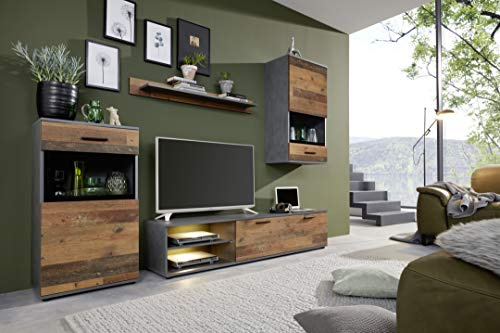 trendteam smart living Anbauwand Mango Matera/Old Wood · B 246 x H 182 cm | B 246 x H 182 x T 37 cm · für TVs bis 50 Zoll · optional mit LED-Beleuchtung