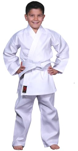 Chikara Karateanzug für Kinder, Weiß, Karate Anzug für Jungen und Mädchen, Baumwolle, Kampfsportanzug (120)