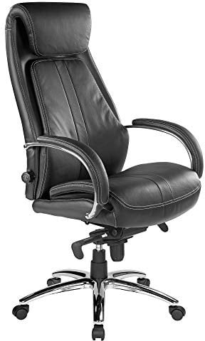 Kijng Chefsessel Throne - Schwarz Echtes Leder mit Hartbodenrollen Ergonomischer Bürostuhl Schreibtischstuhl Drehstuhl Büro