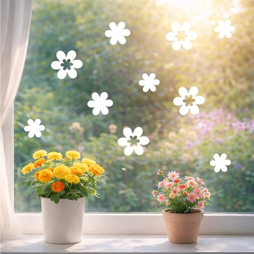 Fensterbilder Blumen weiß – 52 Fenstersticker Blumen Design – wiederverwendbare Fensteraufkleber 2–15 cm – Vogelschutz Fensterdeko