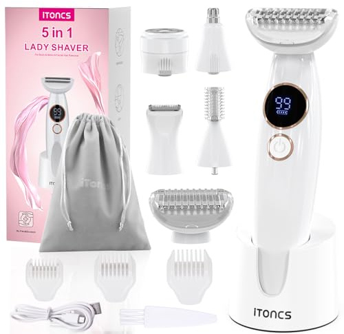 iToncs Rasierer Damen, 5-in-1 Elektrischer Intimrasierer für Frauen | IPX7 Wasserdichter Damenrasierer, Schmerzloser Nass-Trocken-Rasierer für Bikini, Achseln, Beine, Augenbrauen, USB-Ladestati