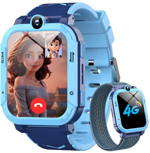 Blackview Smartwatch Kinder, Kann SIM-Karte einstecken, LBS+WLAN+GPS-Tracker, Uhr mit 4G Funktionen, SOS Notruf, Telefonanruf, Videoanrufe, Sprachchat, SMS, Schulmodus, Kinderuhr für Junge und Mädchen