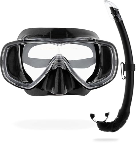 Cressi Schnorchelmaske Onda mit Schnorchel - Klare Panorama-Sicht & Taucherbrille für Erwachsene - Robuste Konstruktion - Schnorchelset - Schwarz/Schwarz - Combo Set