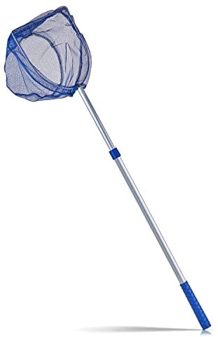BigDean Kescher 75-121 cm lang - Teichkescher mit Teleskopstange - Feinmaschig (2 mm) - Für Teich, Algen & Swimming-Pool - Algenkescher Nylon-Netz