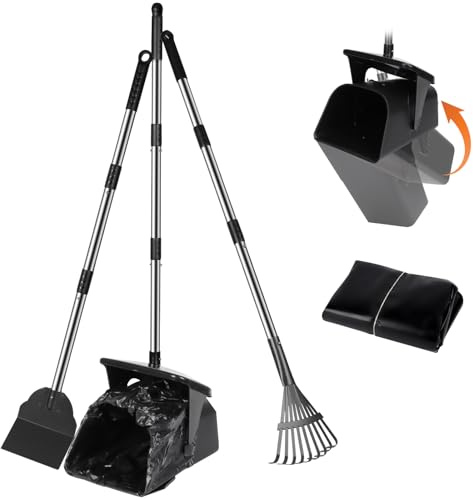 YGNNXRN 3 Pack Hundekotschaufel, 100CM Länge Griff Pooper Scooper Dreheimer, Rechen und Spaten mit 20 Abfallbeuteln & Haken Tragbarer Poop Scooper ohne Bücken für große mittlere kleine Hunde