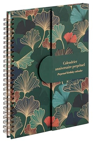 Clairefontaine 116246C - Immerwährender Geburtstagskalender Gaïa Blau, 23x17 cm, 50 bedruckte Seiten, Spiralbindung, Magnetverschluss, 1 Stück