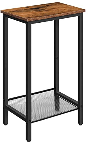 HOOBRO Beistelltisch Hoch, Telefontisch mit Verstellbarer Netzablage, Schmaler Nachttisch, Sofatisch, 38 x 28 x 73,5 cm, für Büroflur, Wohnzimmer, Industrie-Design, Dunkelbraun EBF03DH01