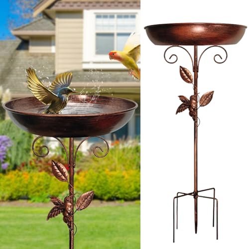 Restorgan 35In Vogeltränke Stehend,Vogelbad für den Garten,Metall Vintage Freistehendes Vogelbad mit Stabiler 5-Zinken-Basis,Vogeltränke Groß Frostsicher Winterfest (Antike Bronze)