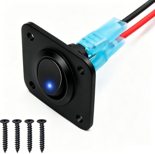 VISSQH 12V kippschalter,20 A Wippschalter ，1Gang Runde Typ Schalter,LED Kippschalter Mit Anschlusskabel und Montageplatte (blaue)
