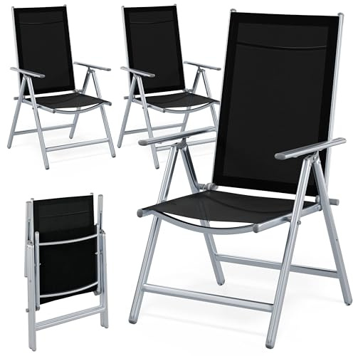 CASARIA® Gartenstühle 4er Set Hochlehner Klappbar 8-Fach Verstellbar Camping Stuhl Aluminium Wetterfest Klappstuhl 120kg Belastbarkeit Garten Balkon