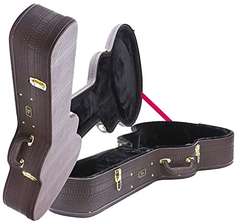 Fame Jumbo Gitarrenkoffer, Dark Brown Snakeskin-Optik, Wetterfest, Stabil, Polsterung, Zubehörfach, Robuste Metallschnallen, Tragegriff für Westerngitarren