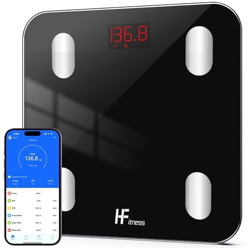 Körperfettwaage Personenwaage mit App – HomeFashion HFitness Digitale Waage Bluetooth, 19 Körperdaten, BMI, iOS & Android Schwarz