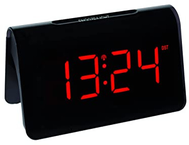 TFA Dostmann ICON Digitaler Funk-Wecker, 60.2543.05, Weckalarm mit individueller Snooze-Dauer, 2 Helligkeitsstufen, sehr helle rote LED-Ziffern, Funkuhr, schwarz