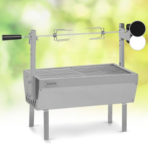 Klarstein 2-in-1 Rotisserie Grill mit Motor, Mini-Grill mit Drehspieß, Elektrischer Spießgrill für Hähnchen & Spanferkel, Motor, Spieß Edelstahl-Rost, Holzkohlegrill Rollen
