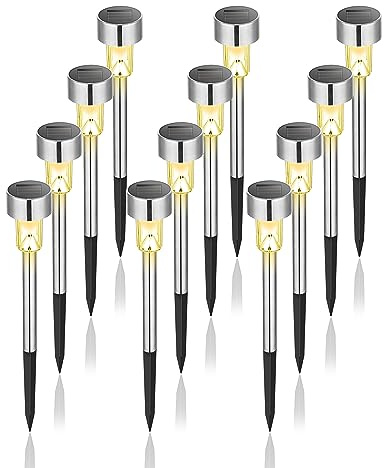 GIGALUMI Solarlampen für außen, Solarleuchten für Garten, 12 Stück, wasserdichte Solar Gartenleuchten für außen Garten, Balkon, Terrasse, Rasen, Wege (Warmweiß)