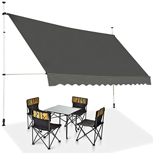 RELAX4LIFE Klemmmarkise 400 cm breit, Markise Balkon ohne Bohren, Höhenverstellbare Balkonmarkise mit Handkurbel, Sonnenschutz für Terrasse Balkon Veranda (400x175cm, Grau)