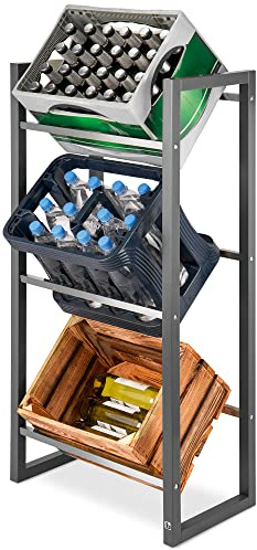 bomoe Getränkekistenregal Getränkeregal 3 Kisten FSC® Bambusholz stabiles | Anthrazit Getränkekistenständer Getränkekistenhalter für Getränkekisten Wasser Bier Obstkisten Holz Regal Ständer Mattis