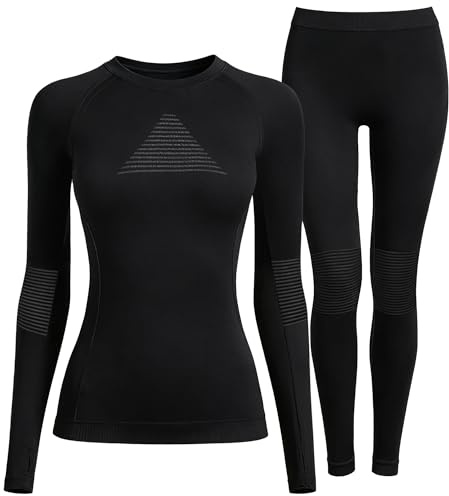 EIISSION Thermounterwäsche Damen Skiunterwäsche Set Winter Funktionsunterwäsche Thermo Unterwäsche Ski Extra Warm Thermowäsche Atmungsaktive mit Thermounterhemd Thermounterhose Wintersport S