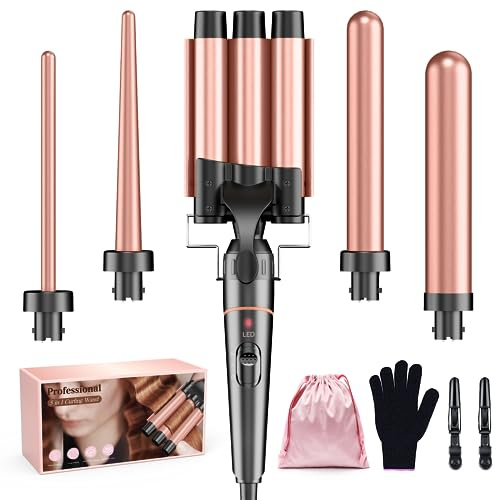 Lockenstab set 3 Fässer 5 in 1-BESTOPE PRO Lockenstäbe Große Locken Keramik Lockenwickler mit Verschiedenen Handschuh 2 Clips