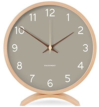 Maxspace Tischuhr Analog, 21cm Holz Batteriebetrieben, Ohne Ticken für Schlafzimmer Büro Wohnzimmer Deko Modern