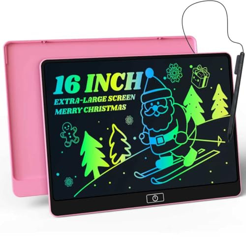 POPERFUN 16 Zoll LCD Schreibtafel Kinder, Bunte Maltafel Zaubertafel Umweltfreundlich Lernspielzeug für 3-12 Jahre Jungen und Mädchen, Geburtstagsgeschenk Ostergeschenke
