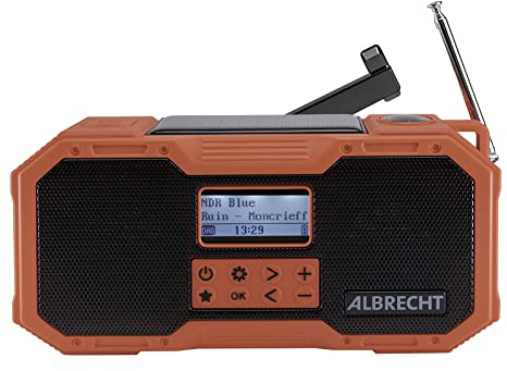 Albrecht DR 112, tragbares DAB+/UKW Outdoor Kurbelradio, 27911, SOS-Notruf, Taschenlampe, Solarmodul, PowerBank, IPX5 Wasserschutz